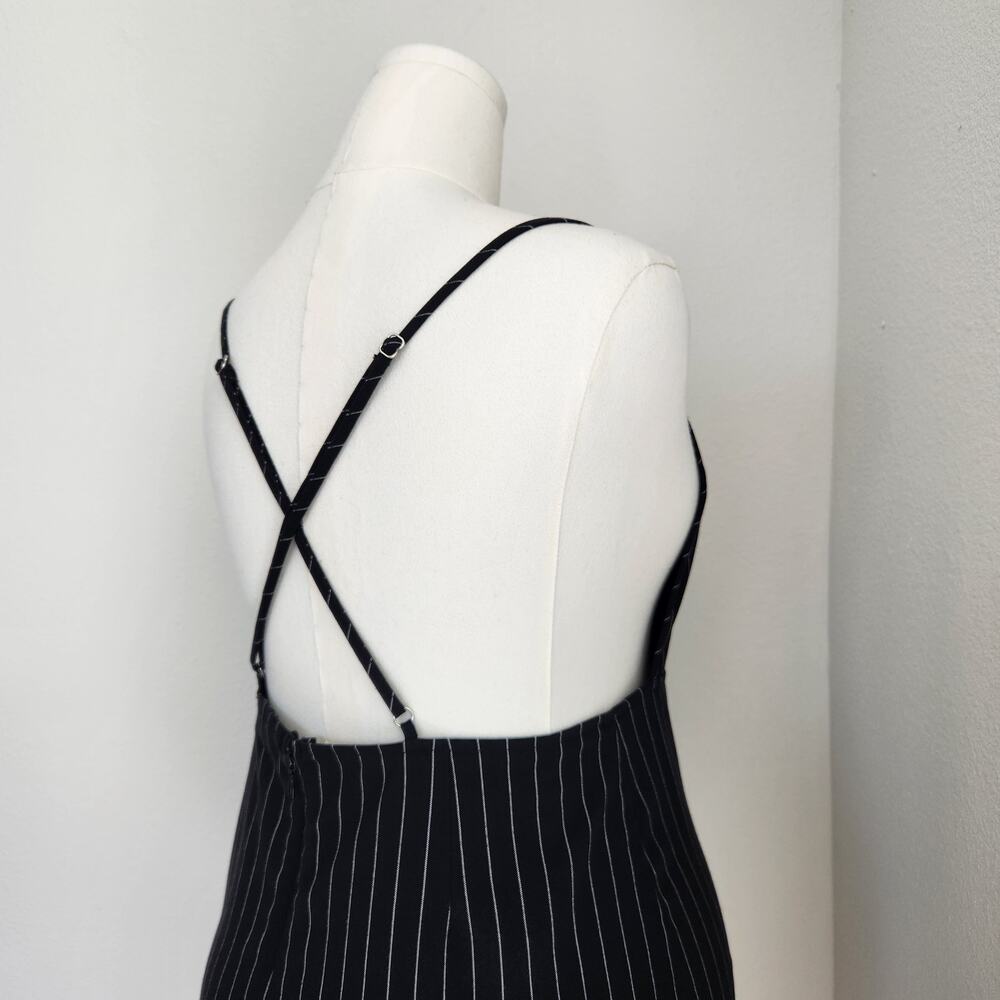 Forever 21 Black White Pinstripe Bodycon Backless Mini Dress Office Siren M - Picture 4 of 8